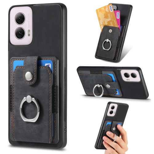 

For Motorola Moto G Power 2024 5G Retro Skin-feel Ring Card Wallet Phone Case(Black)