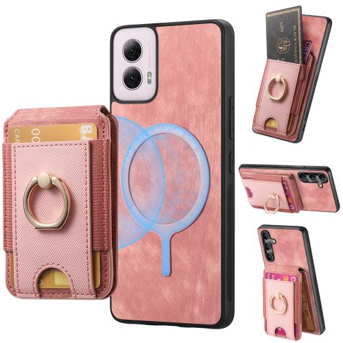 

For Motorola Moto G Power 5G 2024 Retro Splitable Magnetic Stand Card Bag Leather Phone Case(Pink)