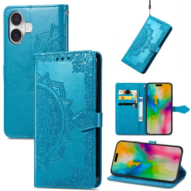 

For iPhone 17 Mandala Flower Embossed Leather Phone Case(Blue)