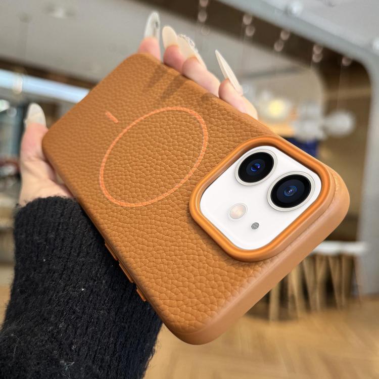 

For iPhone 11 Thin Circle MagSafe Litchi Grain TPU Phone Case(Brown)