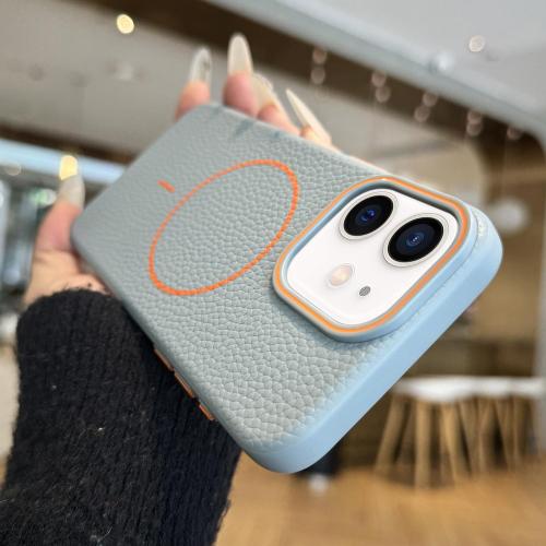 

For iPhone 11 Orange Ring MagSafe Litchi Grain TPU Phone Case(Blue)