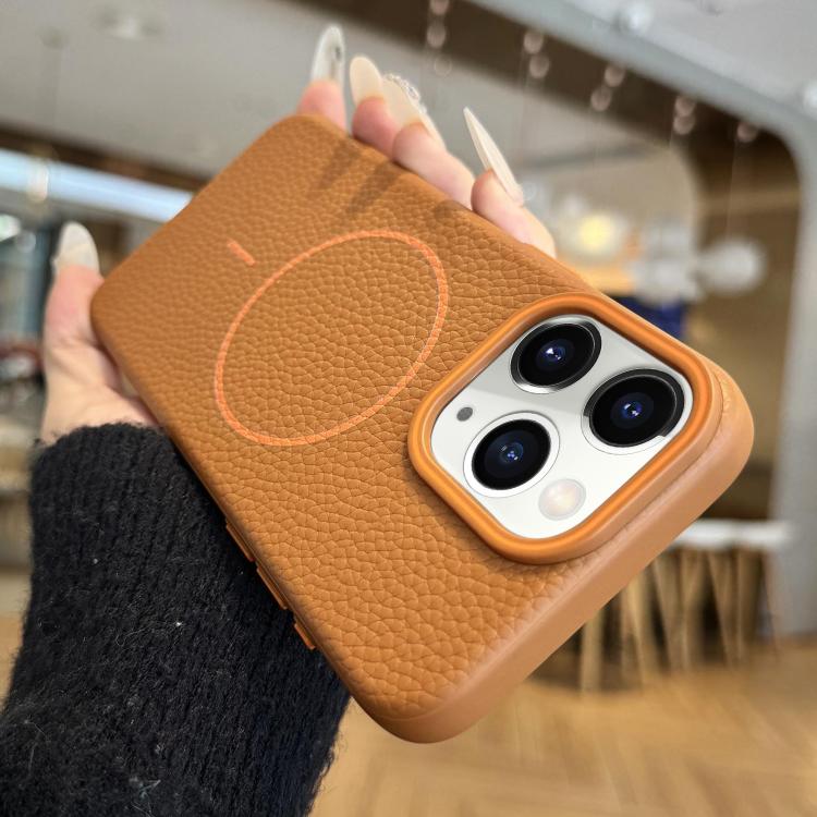 

For iPhone 11 Pro Thin Circle MagSafe Litchi Grain TPU Phone Case(Brown)