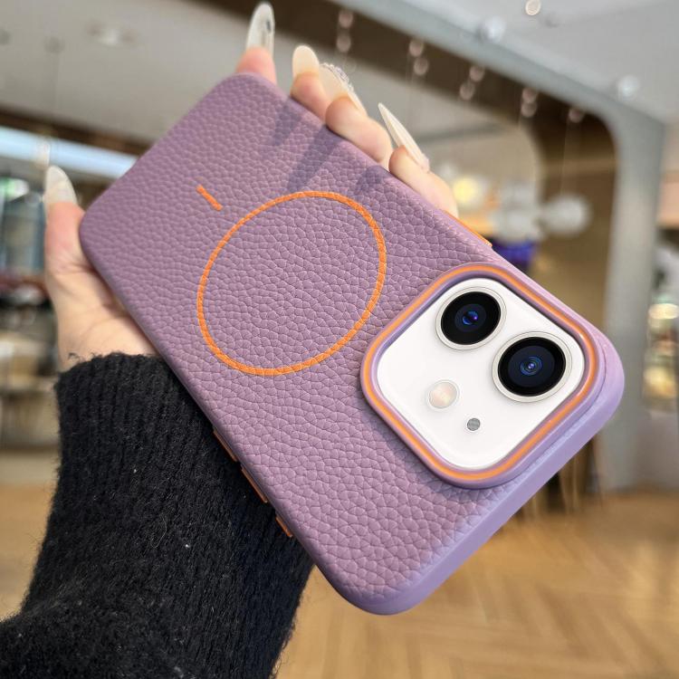 

For iPhone 12 Thin Circle MagSafe Litchi Grain TPU Phone Case(Purple)