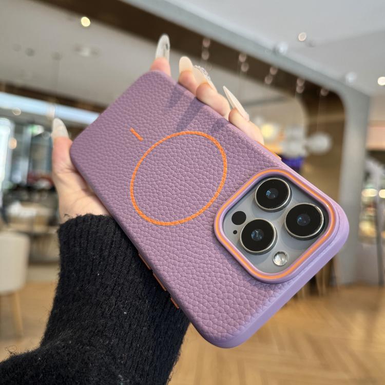 

For iPhone 13 Pro Thin Circle MagSafe Litchi Grain TPU Phone Case(Purple)