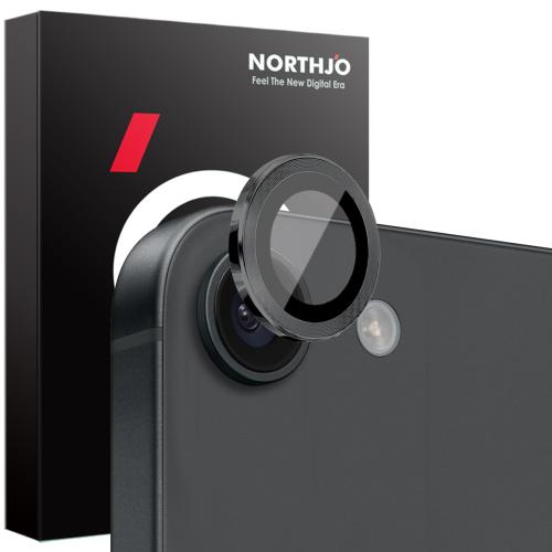 

For iPhone 16e NORTHJO Camera Lens Protector CD Metal Ring Tempered Glass Film(Black)