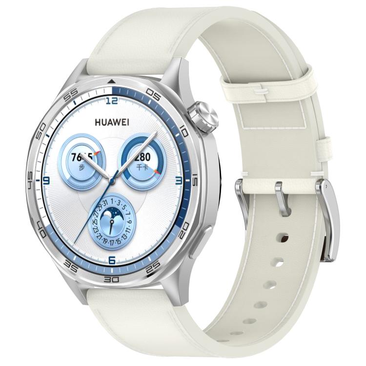 

For Huawei Watch GT 5 46mm Press Button 22mm Leather Watch Band(White)