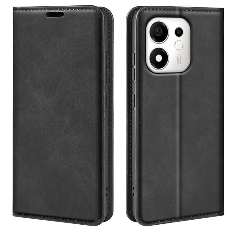 For Honor 600 Smart 5G Retro-skin Magnetic Suction Leather Phone Case(Black)