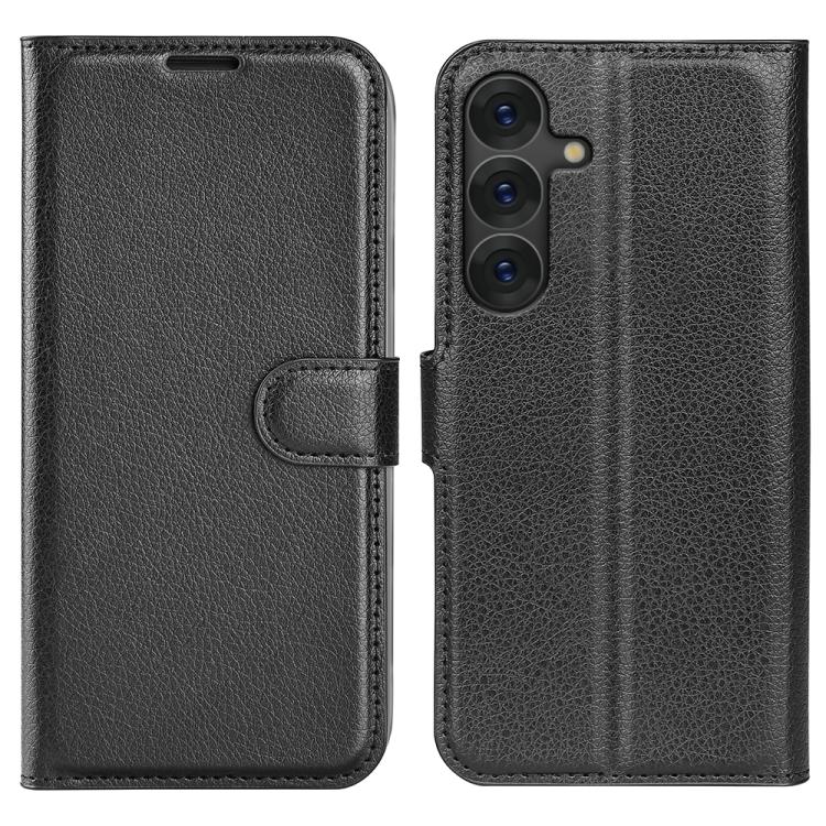 

For Samsung Galaxy S25+ 5G Litchi Texture Horizontal Flip Leather Phone Case with Holder(Black)