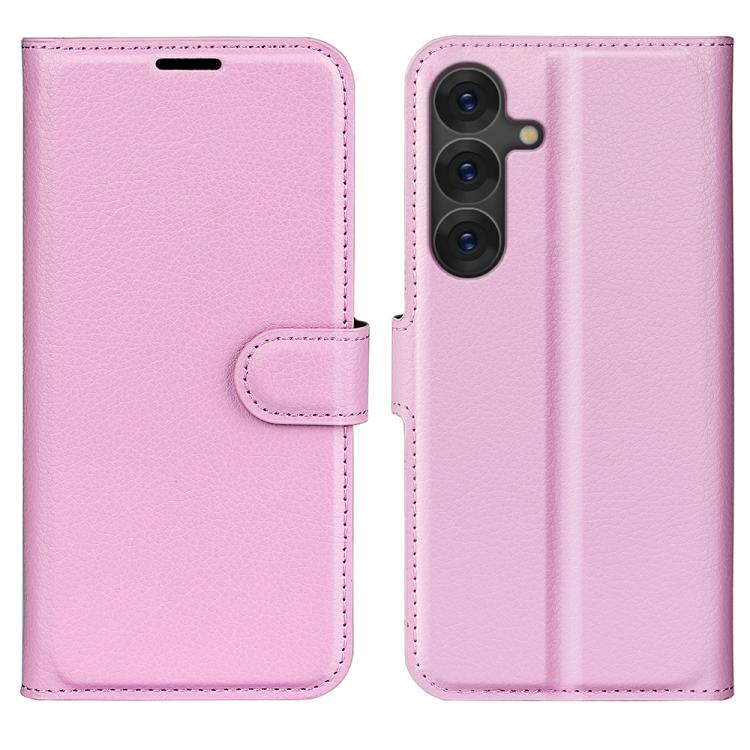 

For Samsung Galaxy S25+ 5G Litchi Texture Horizontal Flip Leather Phone Case with Holder(Pink)