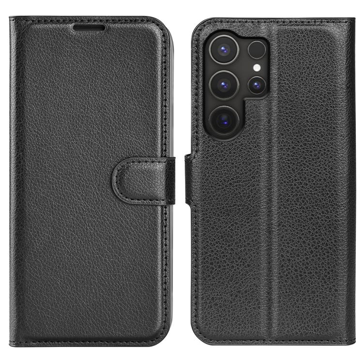 

For Samsung Galaxy S25 Ultra 5G Litchi Texture Horizontal Flip Leather Phone Case with Holder(Black)