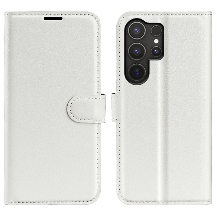 

For Samsung Galaxy S25 Ultra 5G Litchi Texture Horizontal Flip Leather Phone Case with Holder(White)