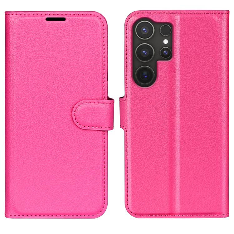 

For Samsung Galaxy S25 Ultra 5G Litchi Texture Horizontal Flip Leather Phone Case with Holder(Rose Red)
