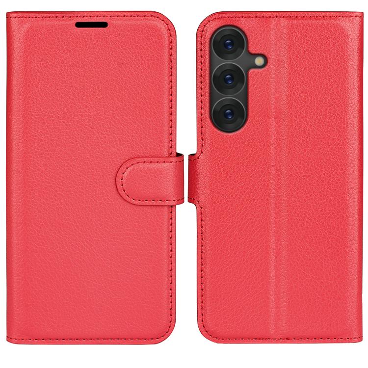 

For Samsung Galaxy S25+ 5G Litchi Texture Horizontal Flip Leather Phone Case with Holder(Red)