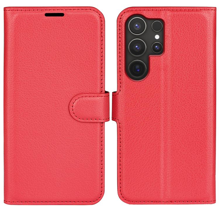 

For Samsung Galaxy S25 Ultra 5G Litchi Texture Horizontal Flip Leather Phone Case with Holder(Red)