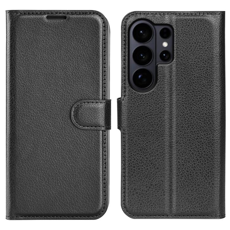 

For Samsung Galaxy S26 Ultra 5G Litchi Texture Horizontal Flip Leather Phone Case with Holder(Black)