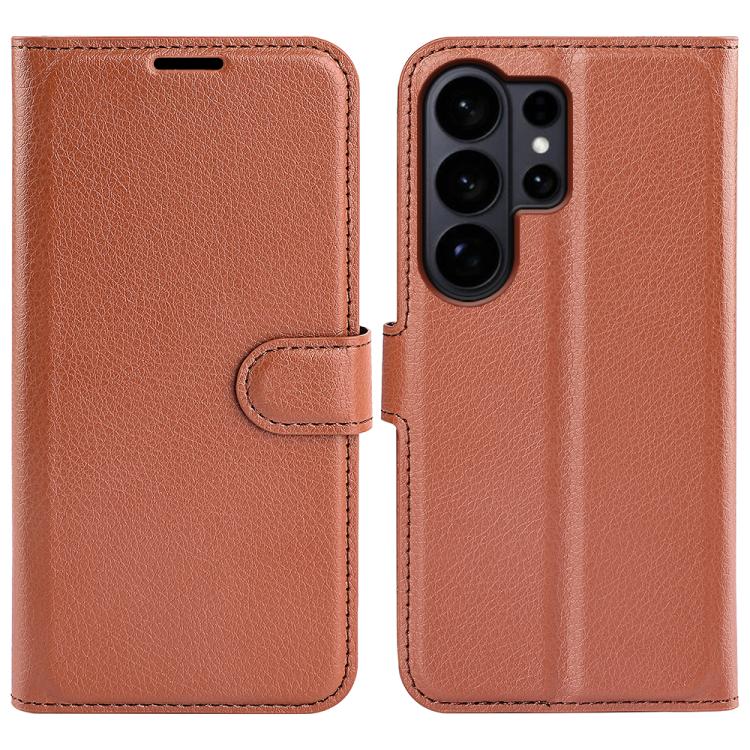 

For Samsung Galaxy S26 Ultra 5G Litchi Texture Horizontal Flip Leather Phone Case with Holder(Brown)