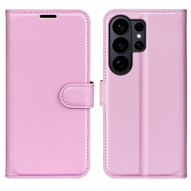 

For Samsung Galaxy S26 Ultra 5G Litchi Texture Horizontal Flip Leather Phone Case with Holder(Pink)