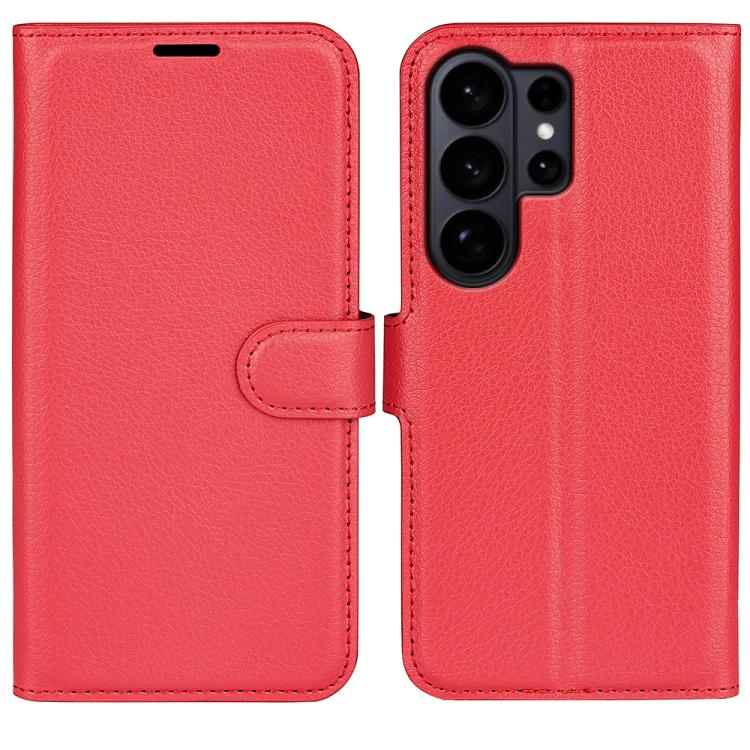 

For Samsung Galaxy S26 Ultra 5G Litchi Texture Horizontal Flip Leather Phone Case with Holder(Red)