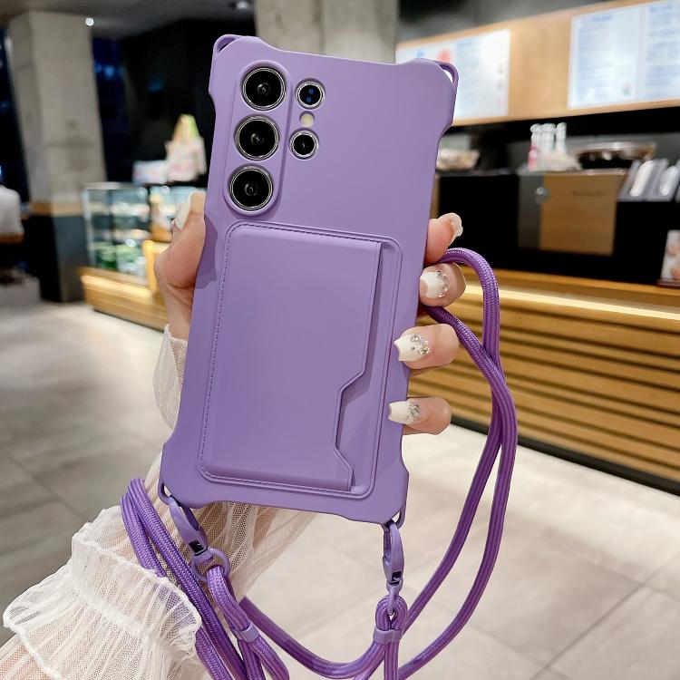 

For Samsung Galaxy S23 Ultra 5G Liquid TPU Card Bag Four Corner Shockproof Phone Case(Purple)