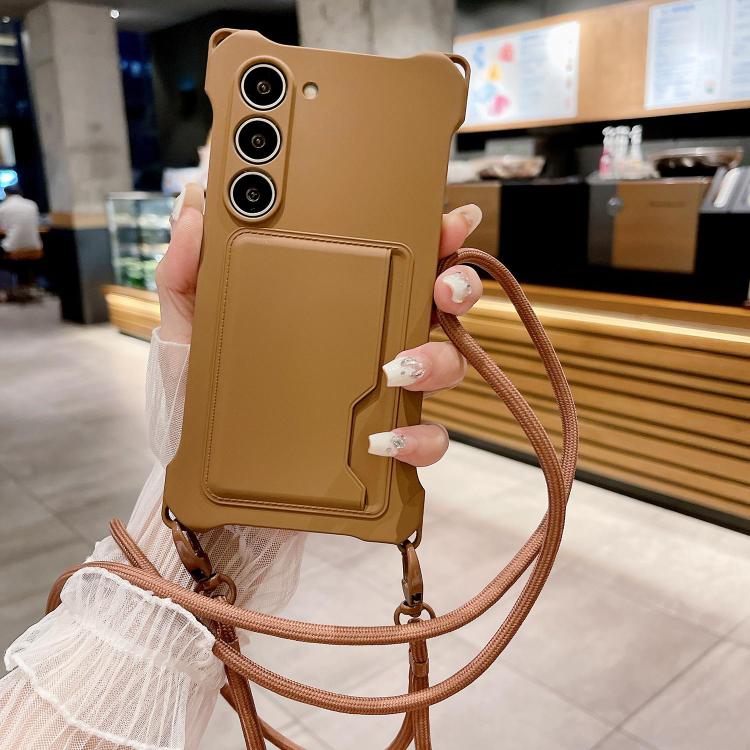 

For Samsung Galaxy S21 5G Liquid TPU Card Bag Four Corner Shockproof Phone Case(Brown)