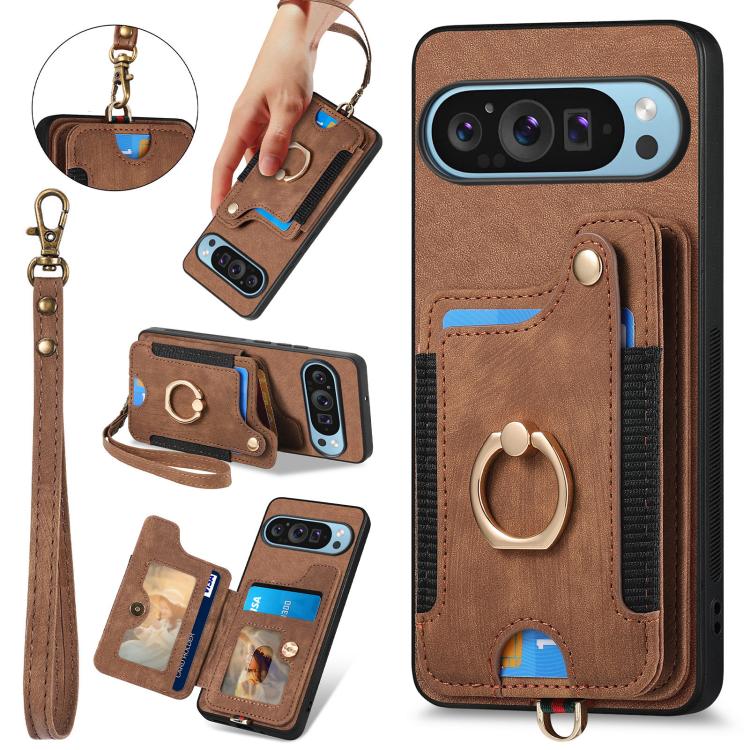 

For Google Pixel 10 Pro XL Retro Skin-feel Ring Multi-card Wallet Phone Case(Brown)