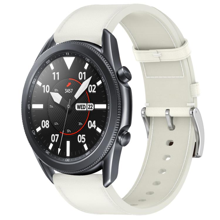 

For Samsung Galaxy Watch3 45mm Press Button 22mm Leather Watch Band(White)