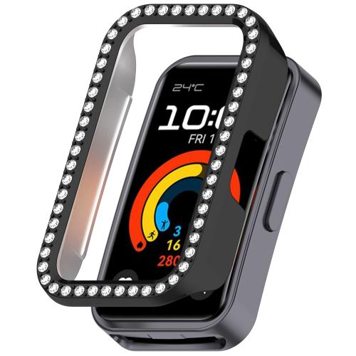 

For Huawei Band 9 / 8 Single Row Diamond Half Coverage PC Hollow Watch Protective Case(Black)