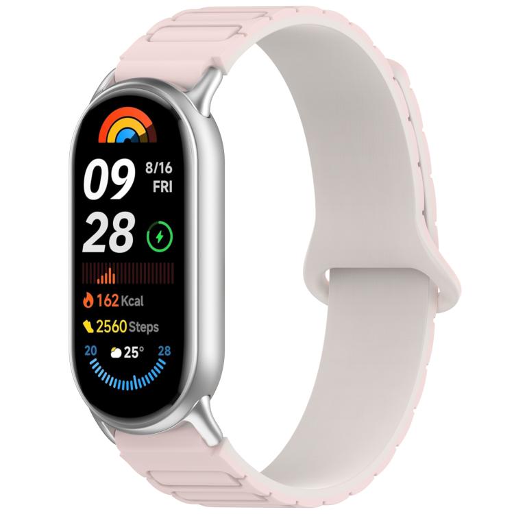

For Xiaomi Smart Band 9 / 9 NFC I-Shaped Dual Color Magnetic Silicone Watch Band(Pink+Starlight)