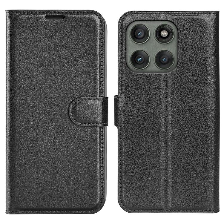

For Motorola Edge 60 Pro Litchi Texture Horizontal Flip Leather Phone Case with Holder(Black)