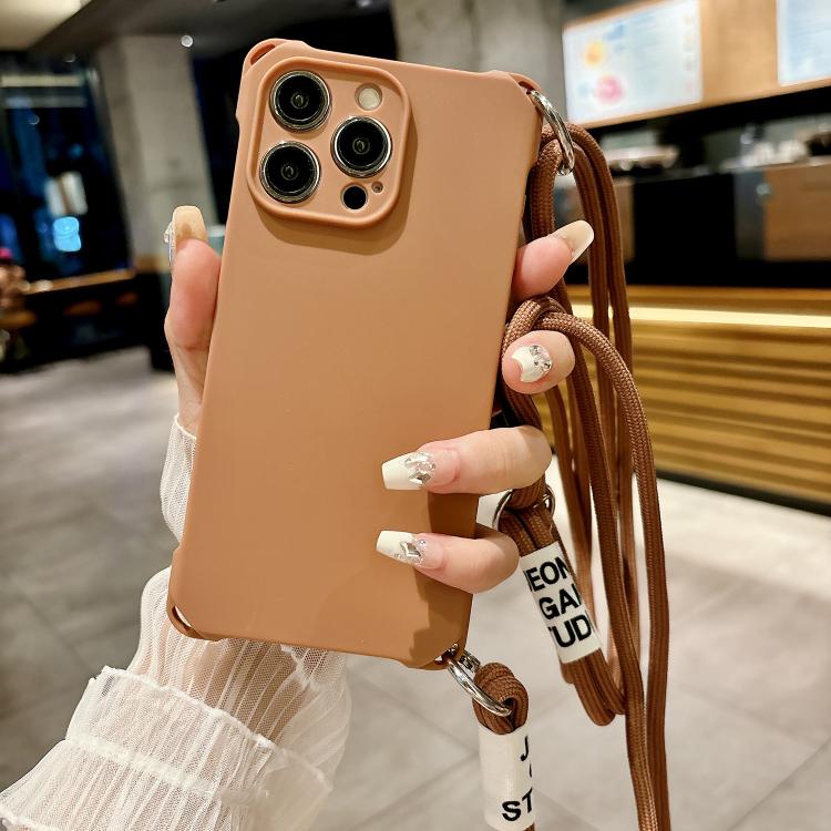 

For iPhone 16 Pro Max Crossbody Liquid TPU Four Corner Shockproof Phone Case(Brown)