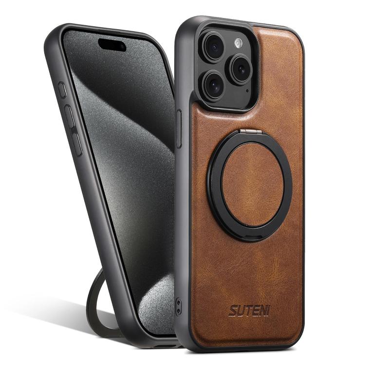 

For iPhone 15 Pro Max Suteni G3 Oil Wax 360 Rotation Holder MagSafe Back Phone Case(Brown)
