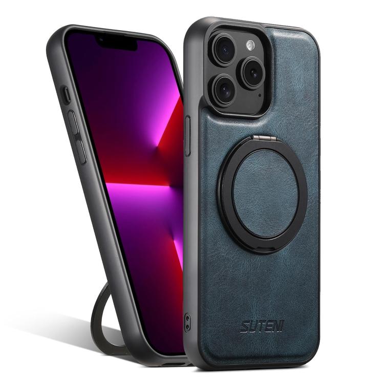 

For iPhone 13 Pro Max Suteni G3 Oil Wax 360 Rotation Holder MagSafe Back Phone Case(Blue)