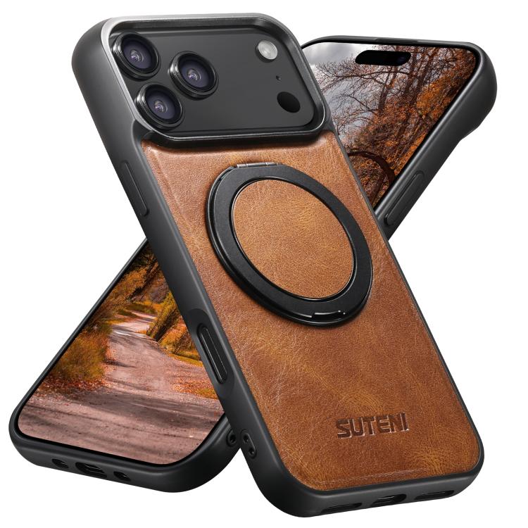 For iPhone 17 Pro Max Suteni G3 Oil Wax 360 Rotation Holder MagSafe Back Phone Case(Brown)