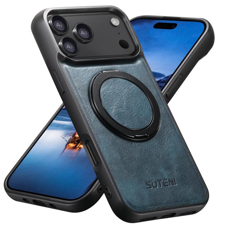 

For iPhone 17 Pro Suteni G3 Oil Wax 360 Rotation Holder MagSafe Back Phone Case(Blue)