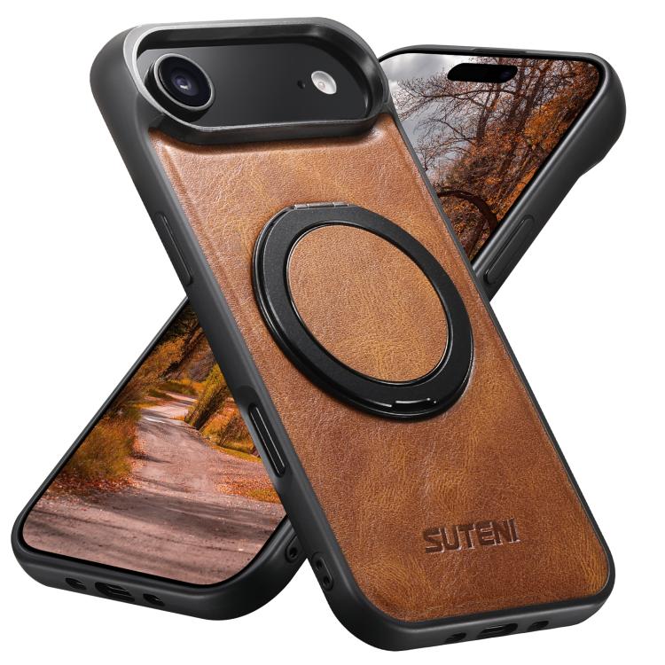 

For iPhone Air Suteni G3 Oil Wax 360 Rotation Holder MagSafe Back Phone Case(Brown)