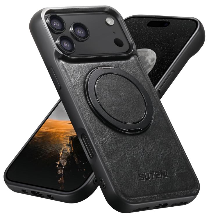 For iPhone 18 Pro Max Suteni G3 Oil Wax 360 Rotation Holder MagSafe Back Phone Case(Black)