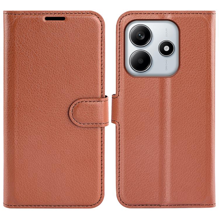 

For Redmi Note 14 4G 163.25mm Litchi Texture Horizontal Flip Leather Phone Case with Holder(Brown)