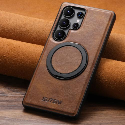 

For Samsung Galaxy S25 Ultra 5G Suteni G3 Oil Wax 360 Rotation Holder MagSafe Back Phone Case(Brown)