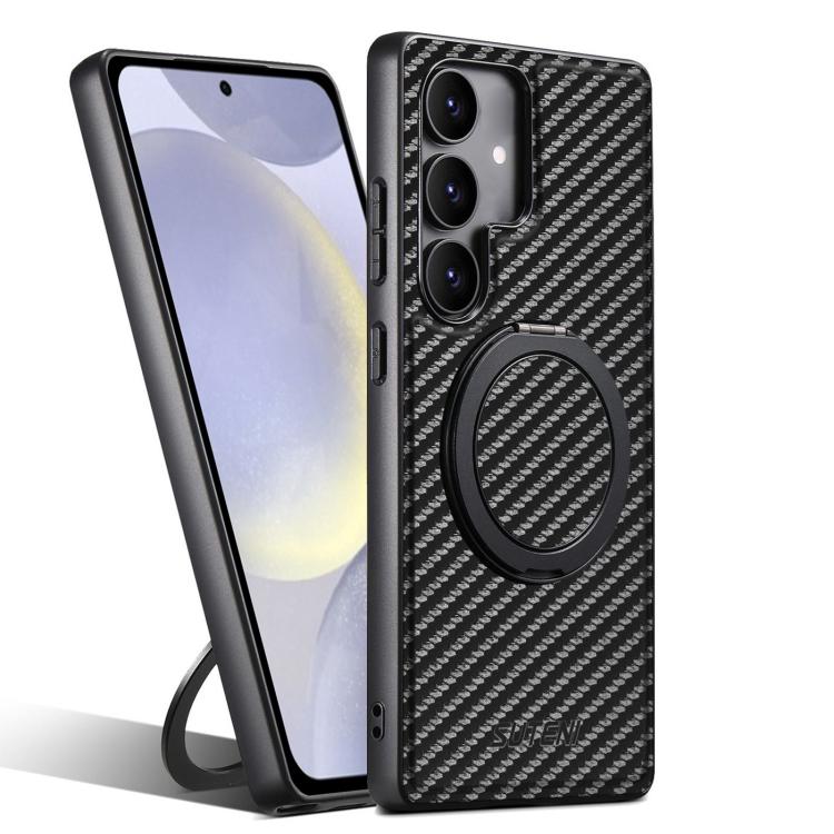 

For Samsung Galaxy S24 5G Suteni G3 Carbon Fiber Leather 360 Rotation Holder MagSafe Phone Case(Black)