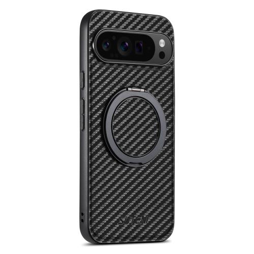 

For Google Pixel 10 Pro XL Suteni G3 Carbon Fiber Leather 360 Rotation Holder MagSafe Phone Case(Black)