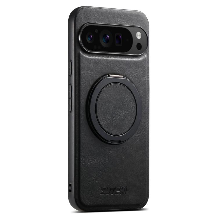 

For Google Pixel 11 Pro XL Suteni G3 Oil Wax 360 Rotation Holder MagSafe Back Phone Case(Black)
