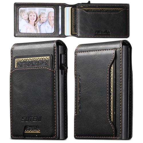 

Suteni Oil Waxy Keys Automatically Pop Up Card Wallet Case(Black)