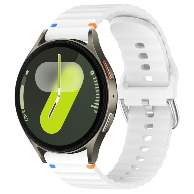 

For Samsung Galaxy Watch 7 40 / 44mm Wavy Grain Stitched 20mm Silicone Watch Band(White)