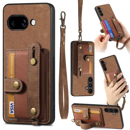 

For Google Pixel 9a Retro Cross Wristband Wallet Leather Back Phone Case(Brown)