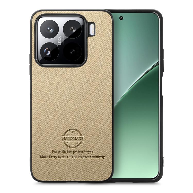 

For Xiaomi 15 Pro Twill Fabric Leather Skin Back Phone Case(Khaki)