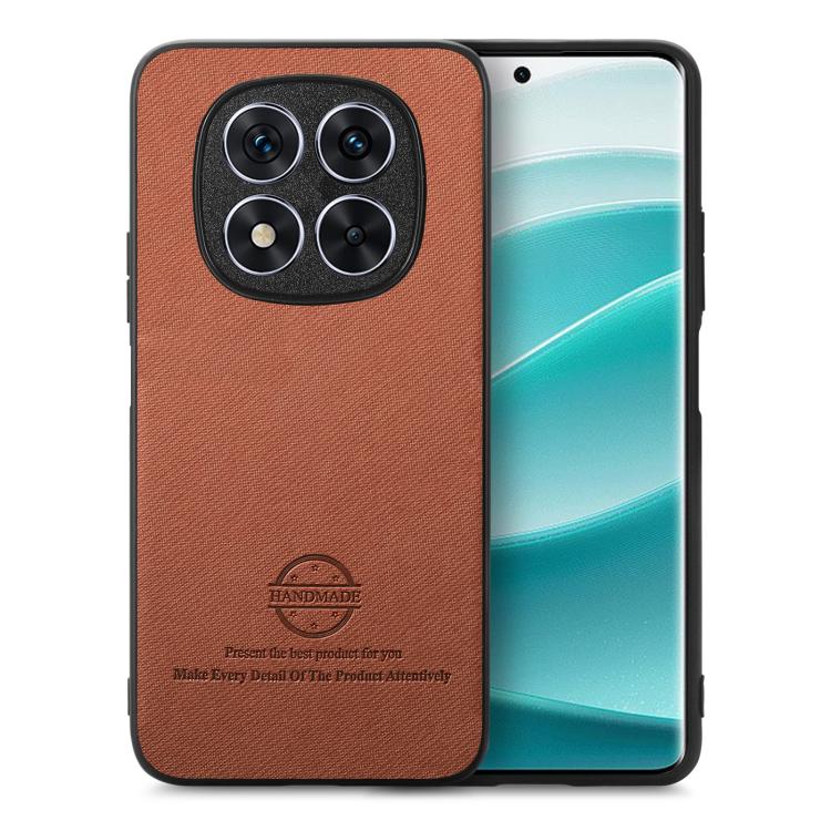 

For Redmi 14C Twill Fabric Leather Skin Back Phone Case(Brown)