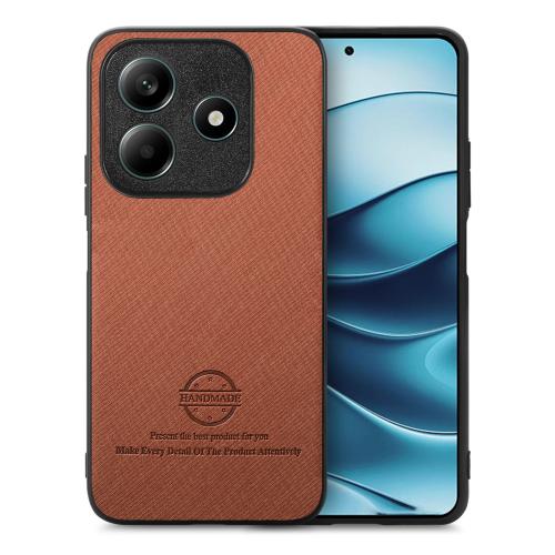 

For Redmi Note 14 5G Twill Fabric Leather Skin Back Phone Case(Brown)