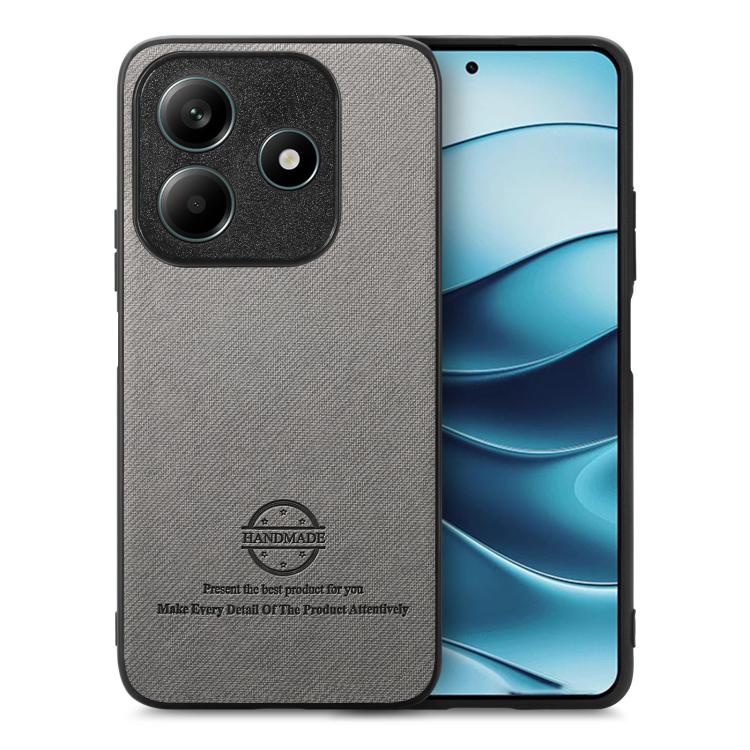 

For Redmi Note 14 5G Twill Fabric Leather Skin Back Phone Case(Gray)