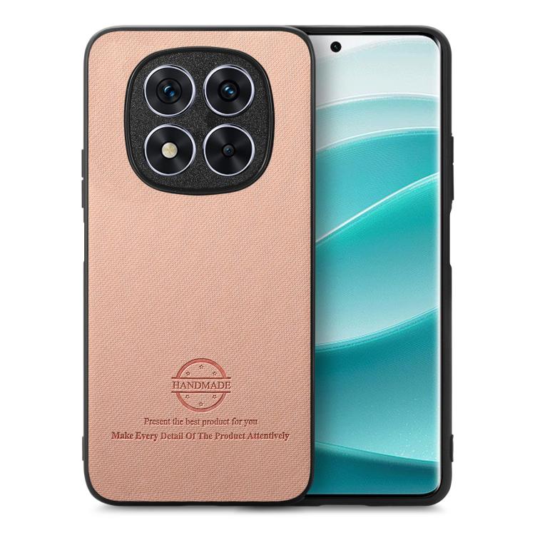 

For Redmi Note 14 Pro 5G Twill Fabric Leather Skin Back Phone Case(Pink)