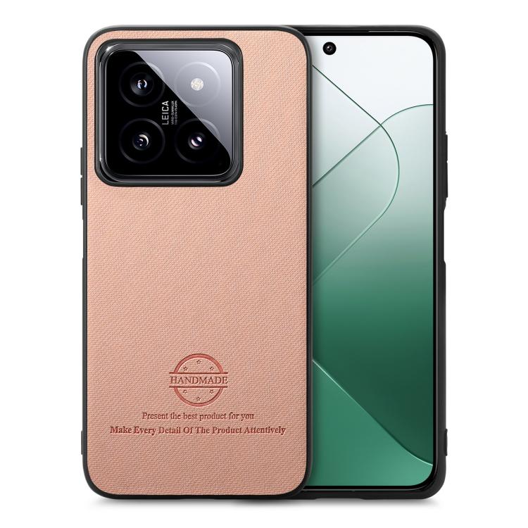 

For Xiaomi 14T Twill Fabric Leather Skin Back Phone Case(Pink)